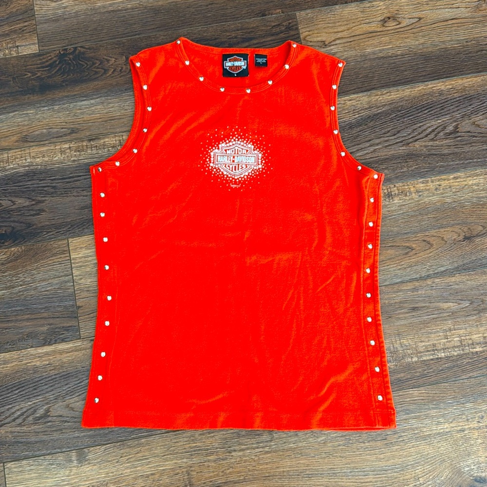 Harley Davidson orange tank top. Size Large from Harley-Davidson Nassau Bahamas